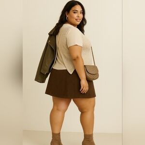 Beige Textured Luxe Crotchet Short Sleeve Top Light Layering Open Back Drape